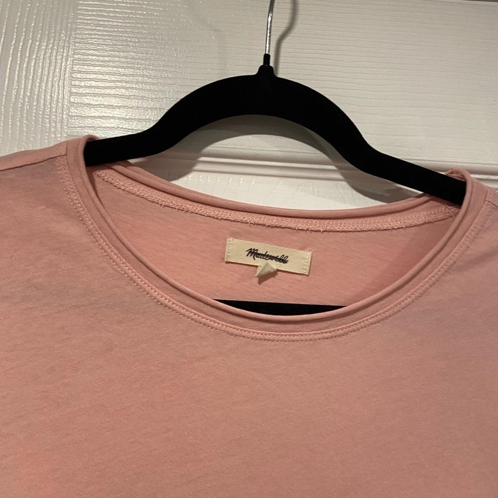 NWOT Madewell Size XXS Pale Pink Short Sleeve Crew Split Hem Pocket Tee Shirt - Picture 2 of 11